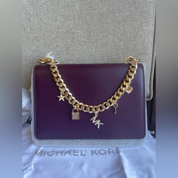 NWT！Micheal Kors Large Charm Shoulder Crossbody Bag（30F7GOXL3L）Damson